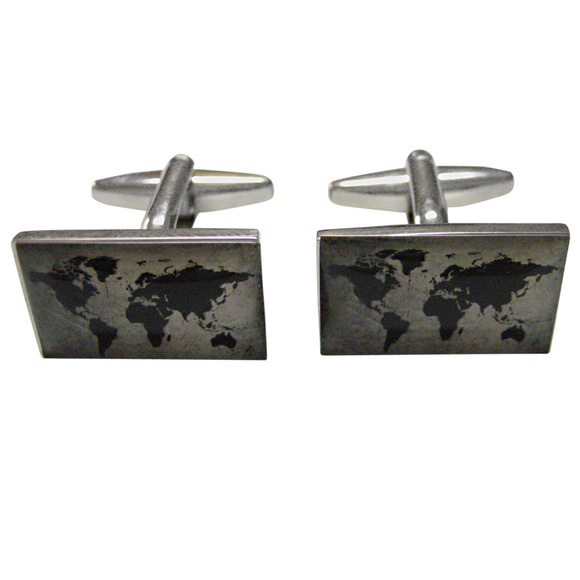 Rectangular World Map Cufflinks - Picture 1 of 2